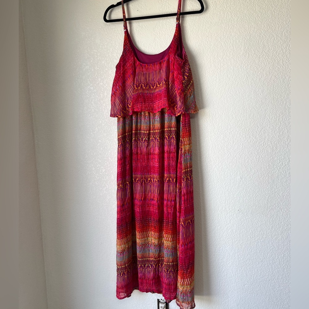 Boutique Vibrant Fuchsia Chiffon Maxi Dress L Boho Flowy Colorful Summer Resort - Picture 4 of 4